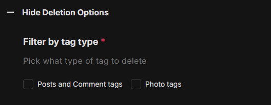 Choose to delete post and comment tags or phgoto tags