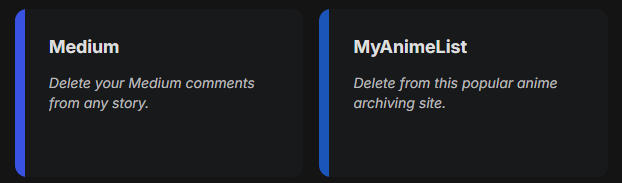 In Redact.dev, select MyAnimeList from the list of supported platforms.