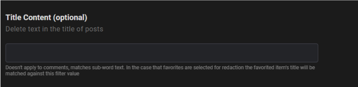 Delete according to the title. Input a word or phrase that Redact will search for in the post title. If you’re looking for a specific word to delete in the title of a post, this is where you place it.
