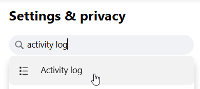Once on the Settings page, search for 'Activity Log'. It is located on the left-hand side.