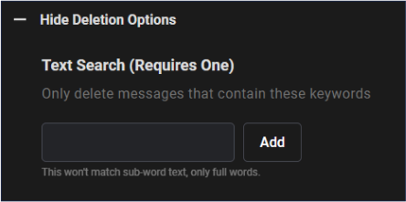 Delete according to article title or text body
Enter a phrase or group of words that Redact will search in the article title or body to be deleted. If you’re looking for a specific word to delete in the title or article body, this is where you specify it.