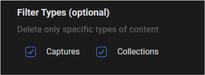 Delete according to filter types
Specify what type of content to delete Media, Albums, Favorites, or Galleries.