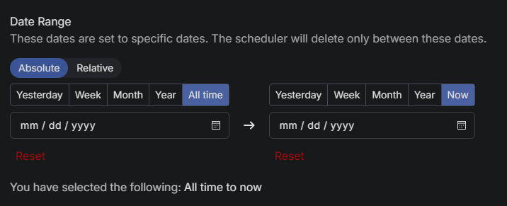From here, you can choose from a variety of time range settings when you clean up your Threads posts with Redact.dev.